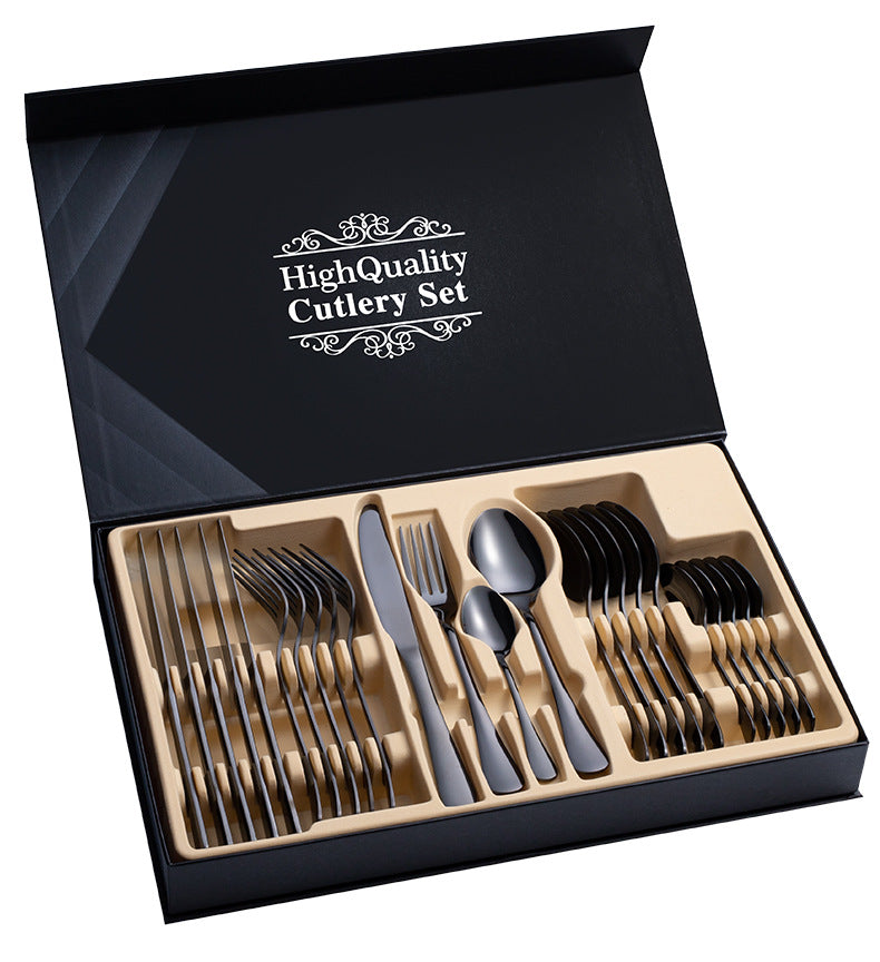 16PCS Black Gold Dinnerware Set With Gift Box Stainless Steel Cutlery Set  Mirror Silverware Dinner Knife Fork Spoon Tableware - AliExpress