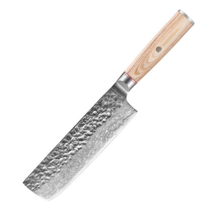 damascus steel japanese chef knife set cleaver on white background