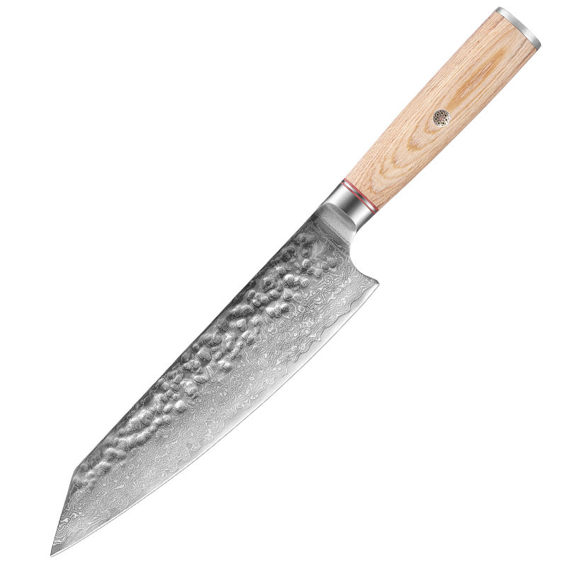 damascus steel kiritsuke knife from japanese chef knife set on white background