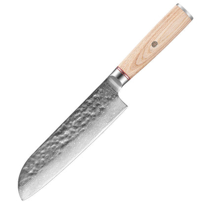 damascus steel santoku knife from japanese chef knife set on white background