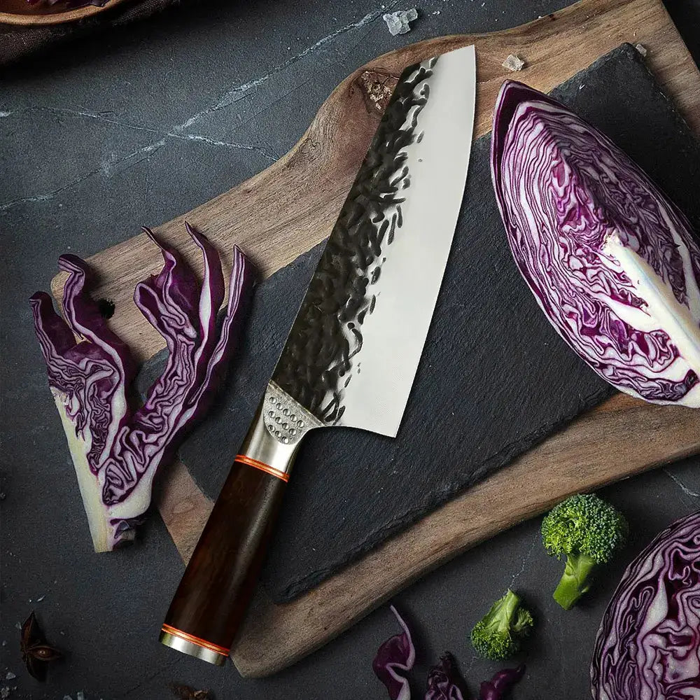 hand-forged knife set japanese chef knife cutting cabbage