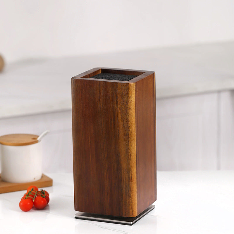 empty rotating magnetic knife block on a kitchen counter